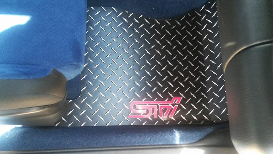 Subaru STI 02-07 Black Metal diamond aluminum floor mats  real diamond tread plate