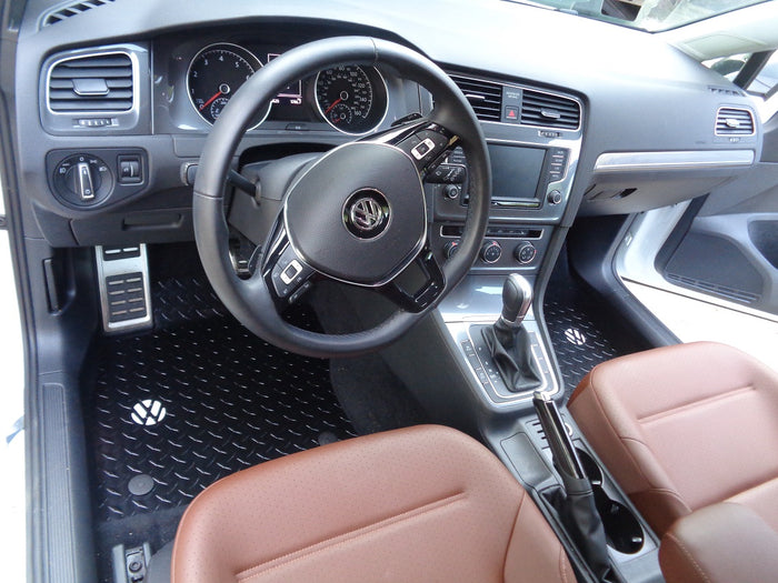 Volkswagen Golf, GTI, Alltrack M7  14-20  BLACK Metal diamond tread plate floor mats.
